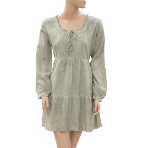 Tara Collection Striped Ruffle Mini Dress Long Sleeve Oversized Tie M